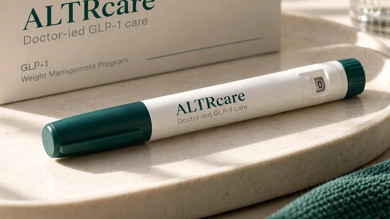 An ALTRcare weight-loss pen and its box on a tray