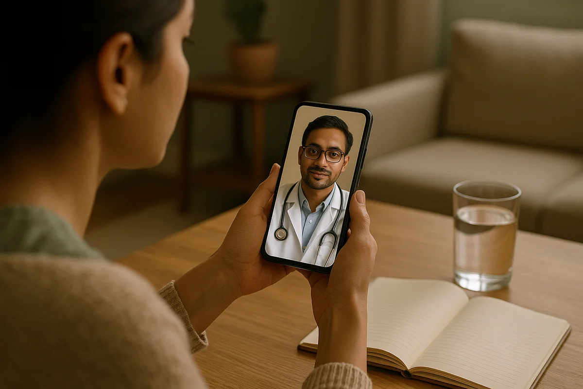 Doctor reviewing a patient's profile in an online consultation to assess GLP-1 candidacy