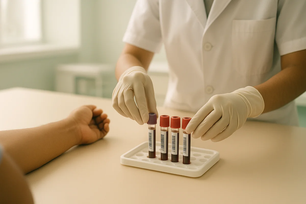 Blood test vials and lab report used to screen patients before starting semaglutide in India