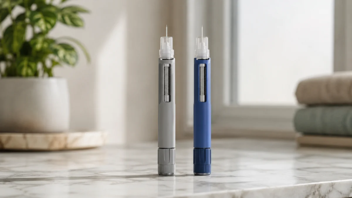 Yurpeak and Mounjaro KwikPen injection pens placed side by side for comparison